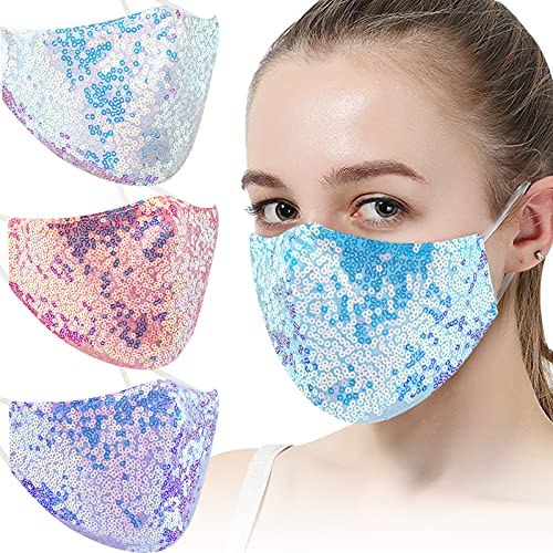 (4PCS Masks) Iridescent Magic Color Glitter Sequin Washable Fashion Protective F