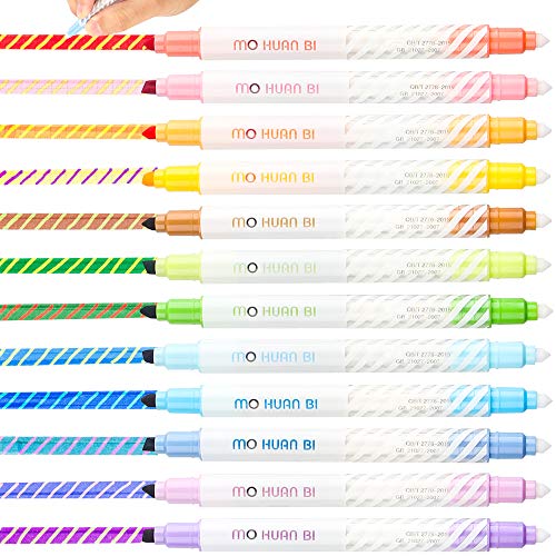 Magic Highlighters Color Changing Marker Pens Dual Tip Chisel Tip 12 Colors Pack