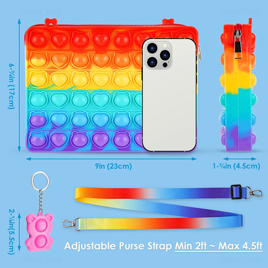 Purse Push Bubble Fidget Sensory Toy Bear Keychain Small Zipper Pop Handbag
