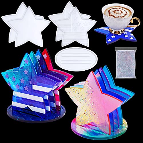 Star Shape Coasters with Holder Stand 5-Piece Set DIY Epoxy Resin Casting Sili