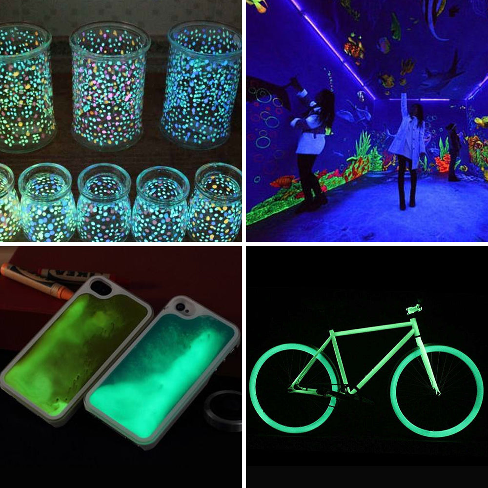 [100 G/3.5 OZ] Glow in The Dark Pigment Powder 10 Colors Neutral UV Fluorescent