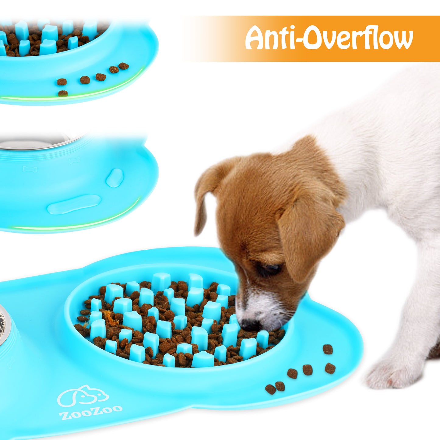 Large Slow Feeder Dog Bowl Mat Soft Silicone Stainless Steel Food Water Tray