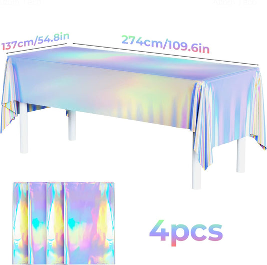 Iridescent Plastic Tablecloths 4PCS 54.8x109.6 Metallic Laser Shiny Party Table