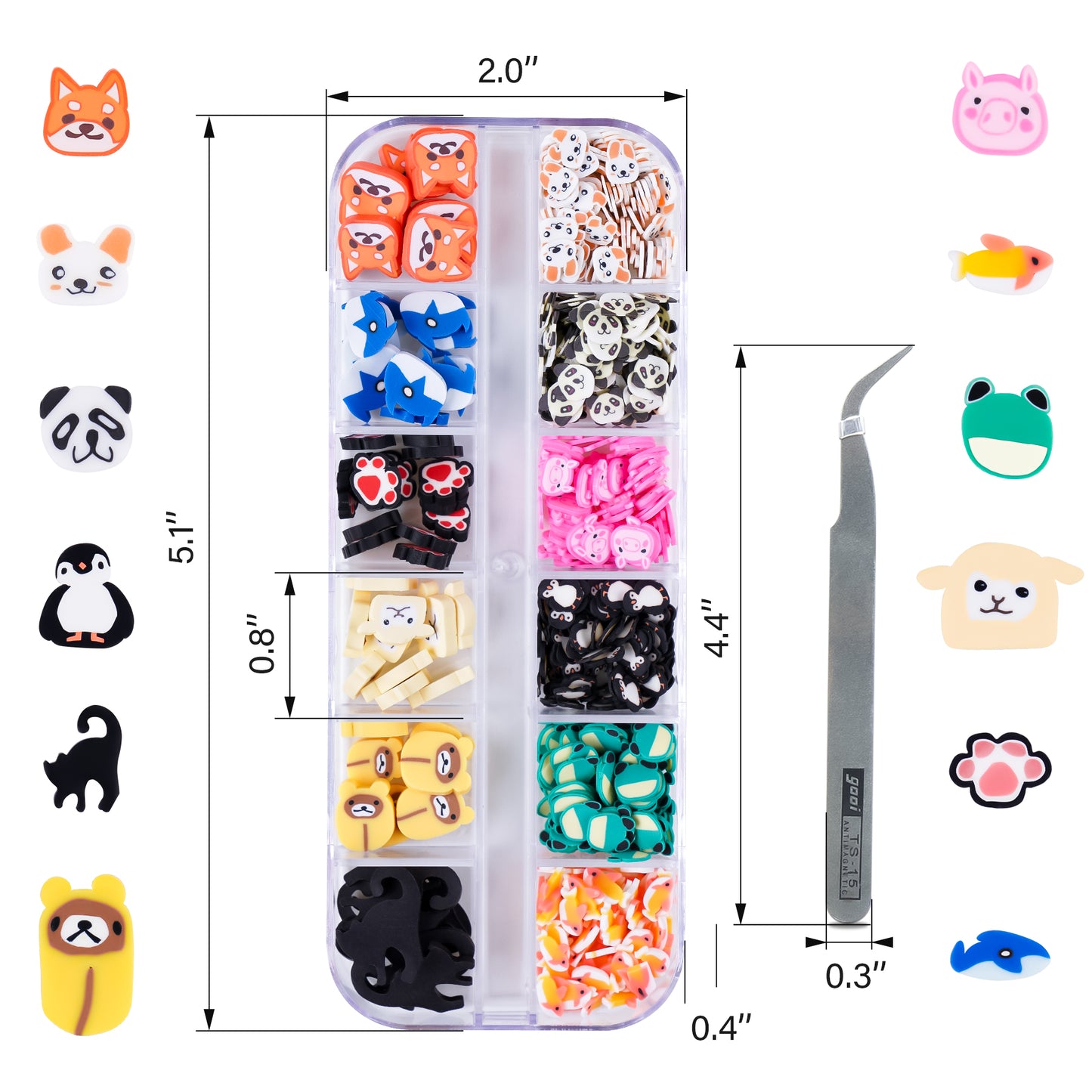 Nail Art Handcrafted 3D Charm Soft Polymer Clay Slices Cartoon Animal, for Epoxy