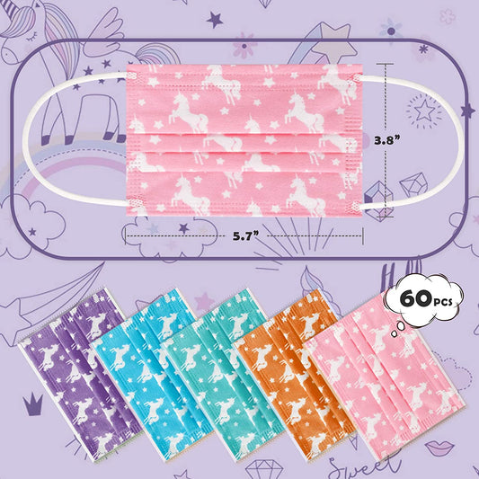 Kids' 60PCS Disposable 5 Colors Unicorn Star Pattern Individually Packed