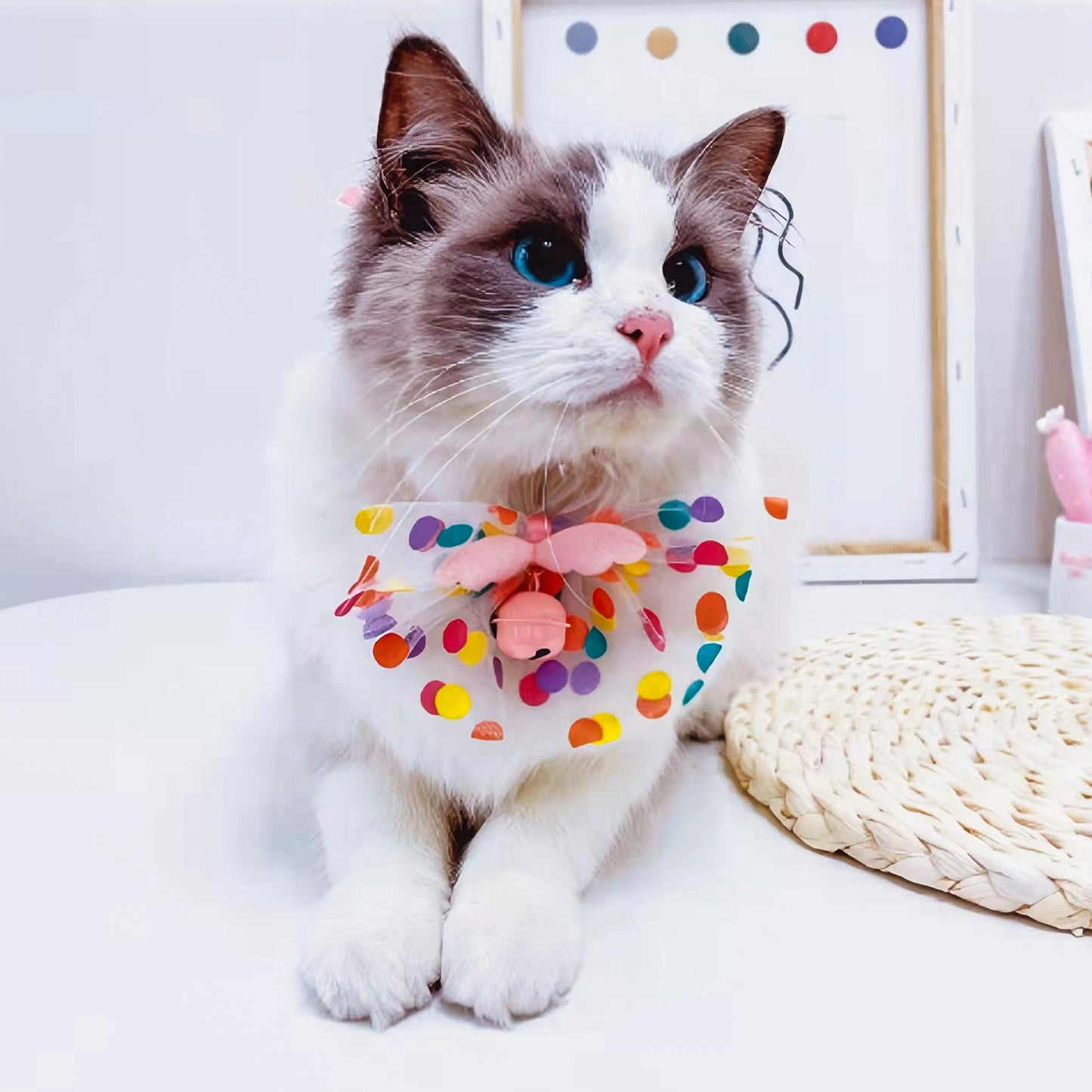 Cat Dog Collars with Bow Tie & Bell 2PCS Pet Safety Mesh Lace Colorful 2 Colors