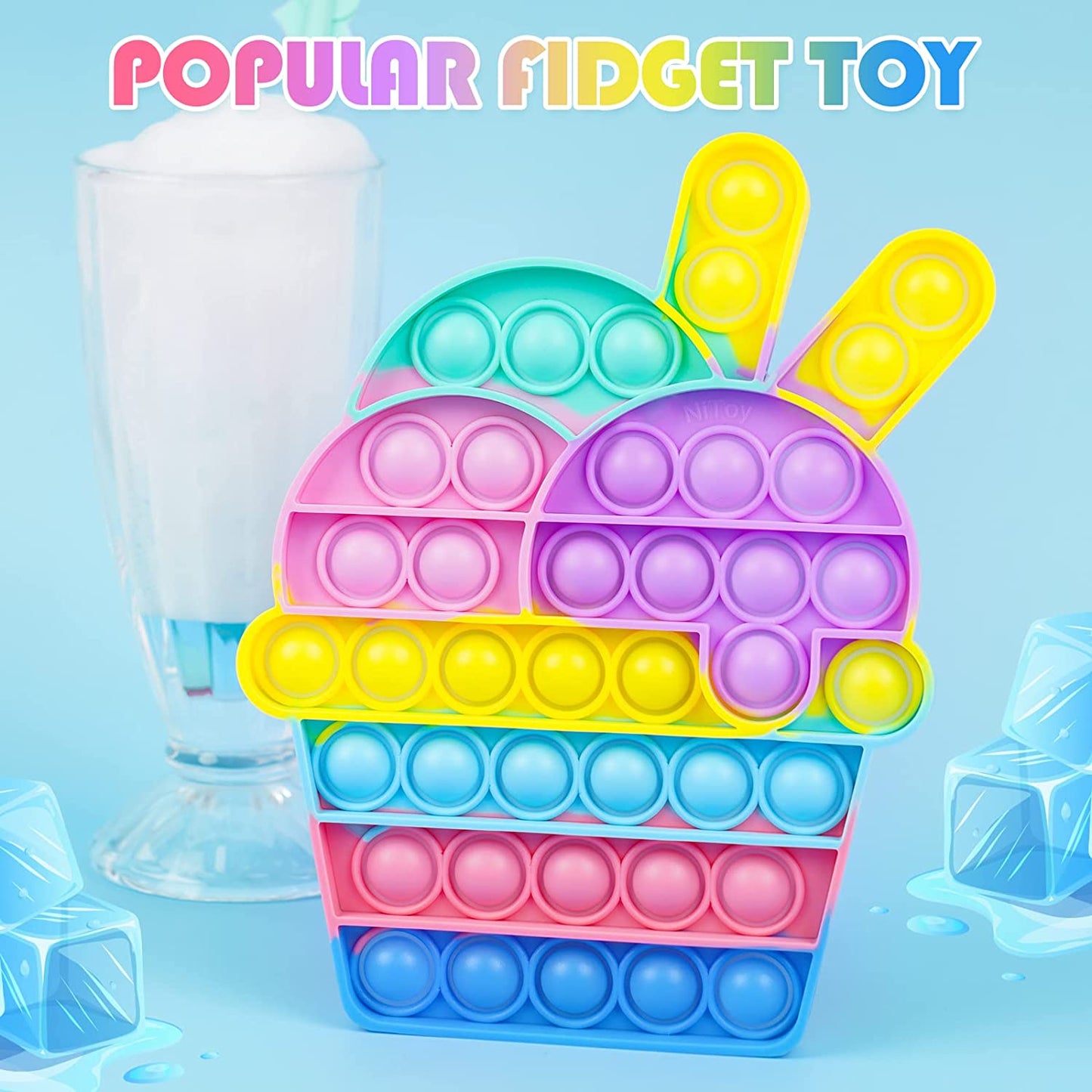 Large Rainbow Ice Cream Ball Silicone Pop Fidget Sensory Multicolor Squeeze Toy