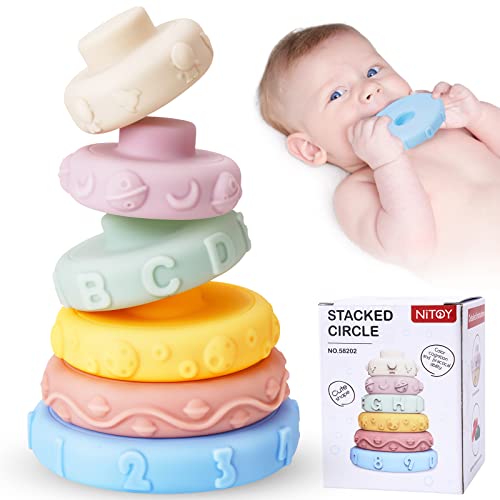 Stacking Nesting Building Ring 6PCS Tower Teether Stacker Toy for Boys and Girls