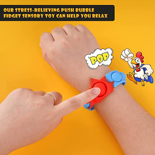 Silicone Push Pop Bubble Wristband Fidget Sensory Toys 2PCS Multicolor 10" Long
