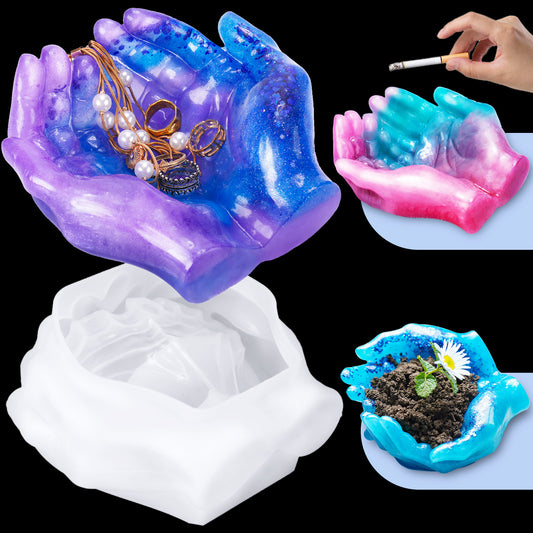 3D Hands Shape Dish Epoxy Resin Casting Silicone Mold, DIY Art Crafts Clay Pla