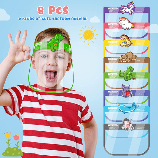 8PCS Kids' Wind and Dust Proof Face Shields with Cartoon Animal Designs