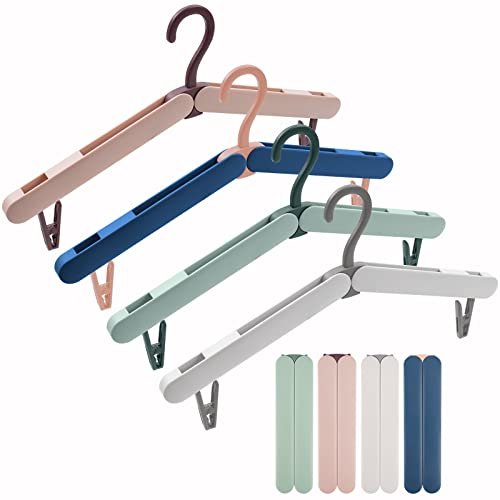 4-Pack Plastic Folding Travel Hangers with Clips+Storage Pouches, Portable Fol