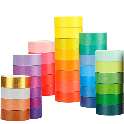 [36 Rolls] 1.5cm / 0.6inch Wide Colorful Washi Tapes Assorted Pure Colors