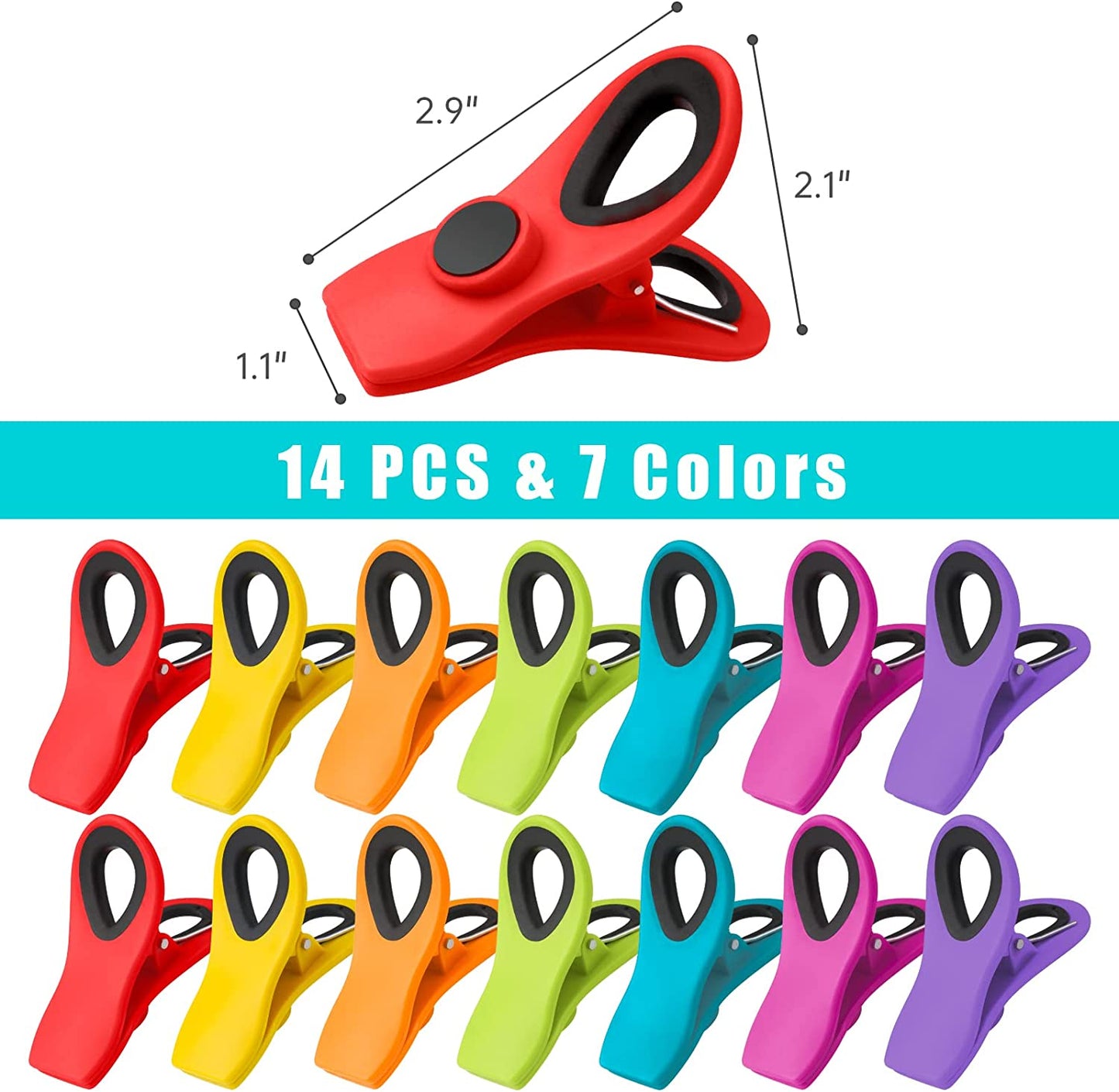 Bag Clips with Magnet 14PCS 7 Assorted Bright Colors Refrigerator Magnetic Clips