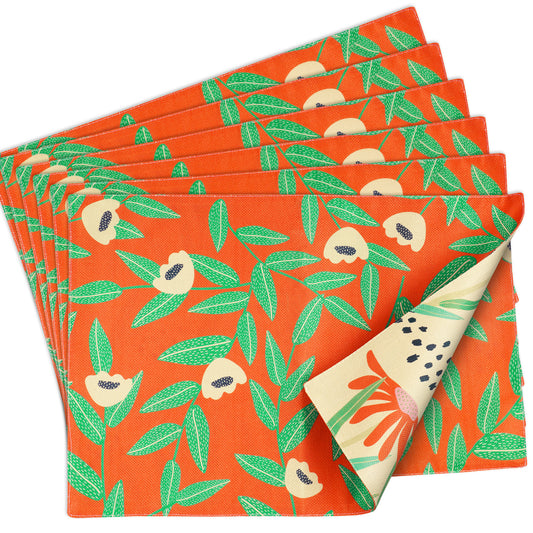 Pure Linen Placemats Set of 6 with Double-Sided Spring Floral Patterns Mashine