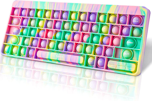 Silicone Keyboard Pop Fidget Sensory Toy Macaron Tie-Dye Multicolor Large Size