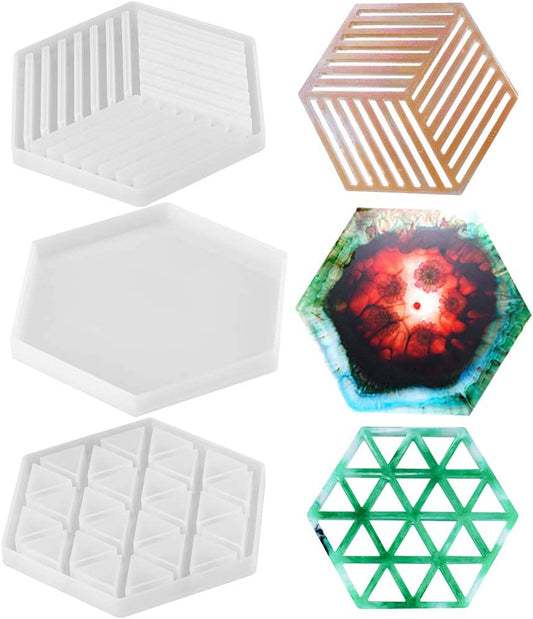Hexagon Silicone Resin Molds 3PCS Coaster Phone Album, Desktop Decor Decoration