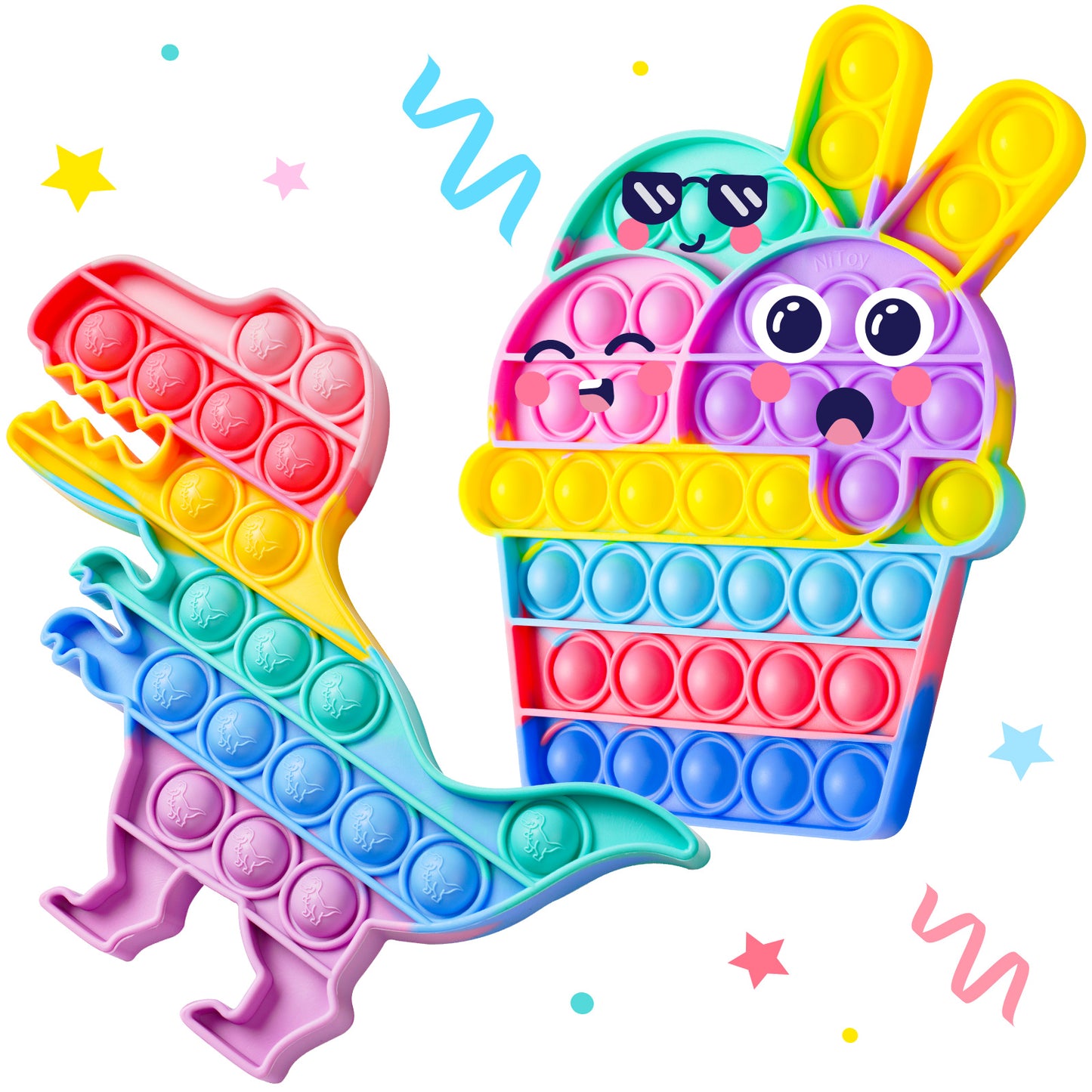 2-Pack Bubble Pop Fidget Toys Silicone Rainbow Push Sensory Toy Set, Large Siz