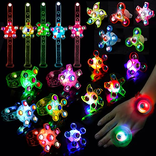 LED Light Spinner Toy Party Favor 20PCS (10 Rings+10 Bracelets) Glow In The Dark