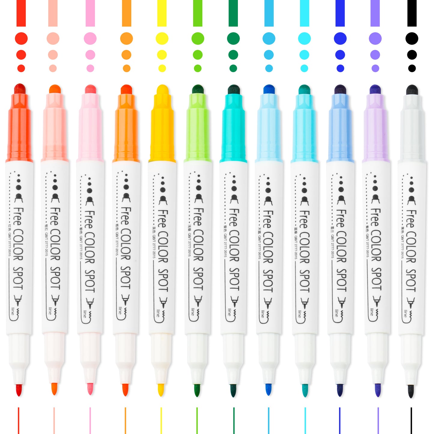 Dual Tip DOT Marker Pens 12 Colors Round DOT Fiber Fine Tip for Art, Coloring,