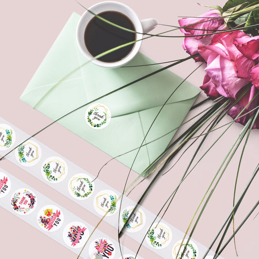 Thank You Stickers 1 Inch Round Self-Adhesive 1000 Labels 2 Rolls 4 Boho Green