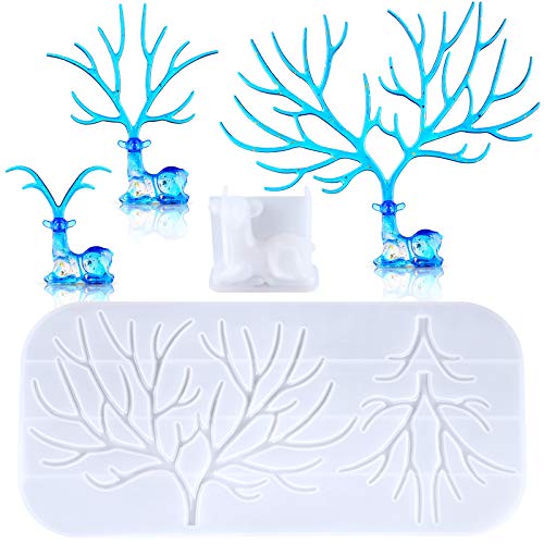 DIY Epoxy Resin Deer Antler Tree Jewelry Display Stand Soft Silicone Craft Cas