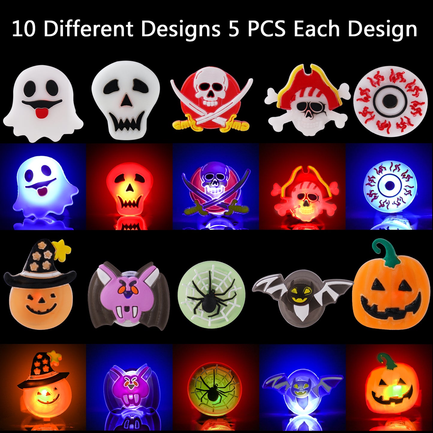Halloween LED Light Jelly Ring Toys 50PCS Glow-In-The-Dark Party Favors Flashing