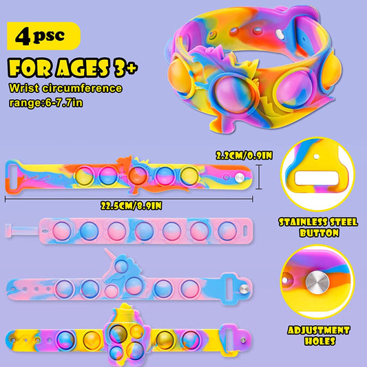 Kids' Silicone Push Pop Bubble Wristband Fidget Sensory Toy 4PCS Multicolor Toys
