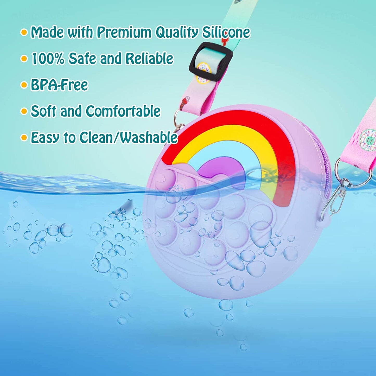 Rainbow Mini Handbag Pop Push Bubble Fidget Sensory Toy Silicone Popper (Purple)