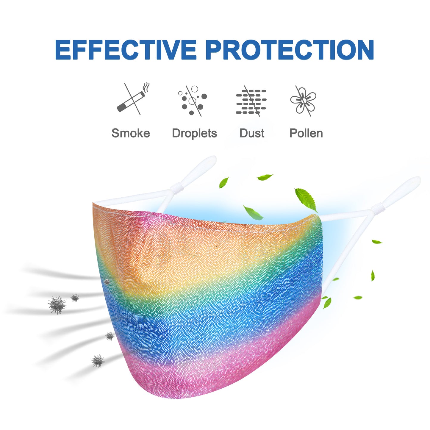(2 Masks+10 PM2.5 Filters) Fashion Protective s Rainbow Gradient Glitte