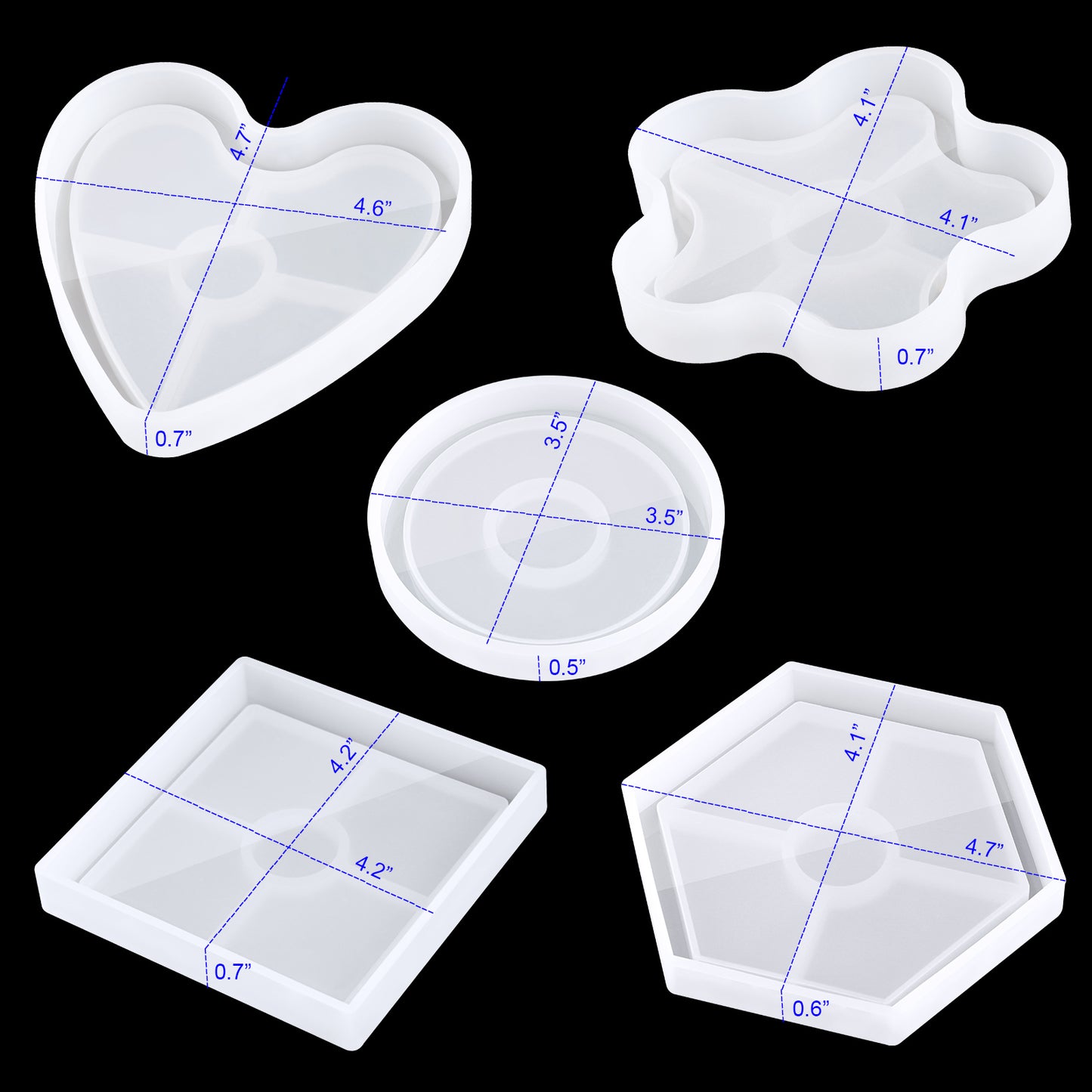 Coaster Mold with Raised Edges, DIY Epoxy Resin Casting Silicone Molds Heart/R