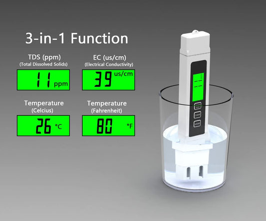 Water Quality Tester Kit, 3-in-1 TDS Meter, EC,Temperature Meter with LCD Back