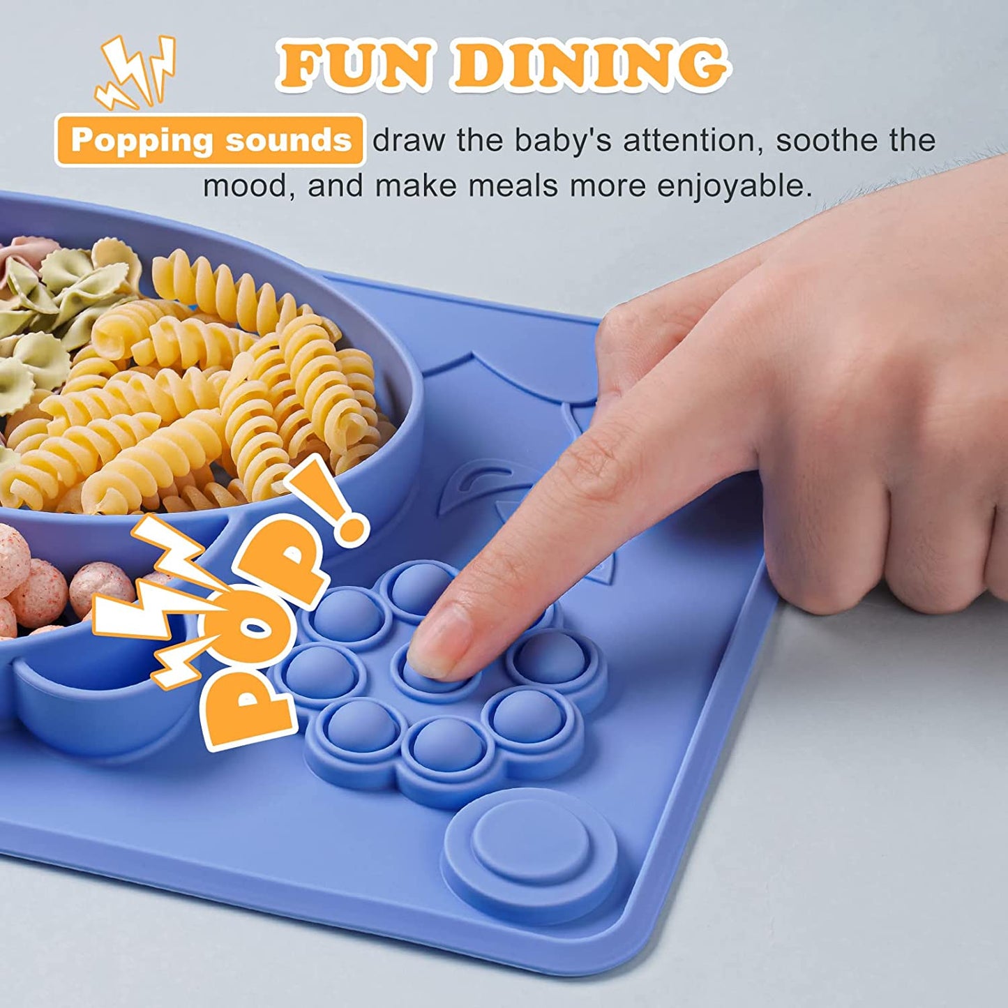 Toddler Food Grade Silicone Suction Plates for Baby Pop It Divided Placemat Dish