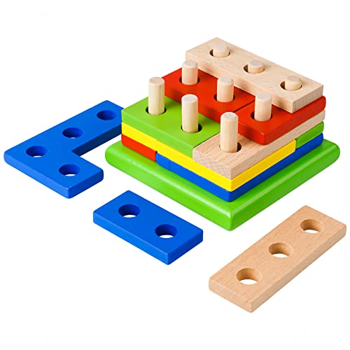 Wooden Sorting & Stacking Puzzle Toy for Kids 3+ Years Pegboard 3D STEM