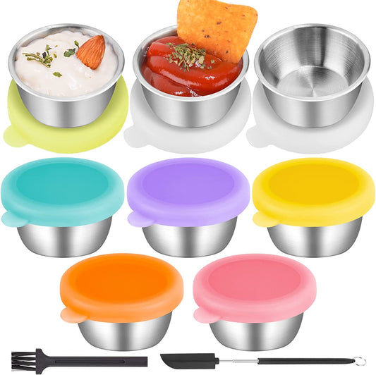 Salad Dressing Containers 8PCS 1.6oz Reusable Small Stainless-Steel Silicone Lid
