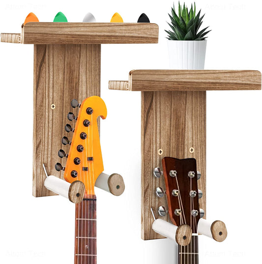 Guitar Wall Mount Guitar Picks 2PCS Natural Wood Guitar Wall Hanger Holder Shelf