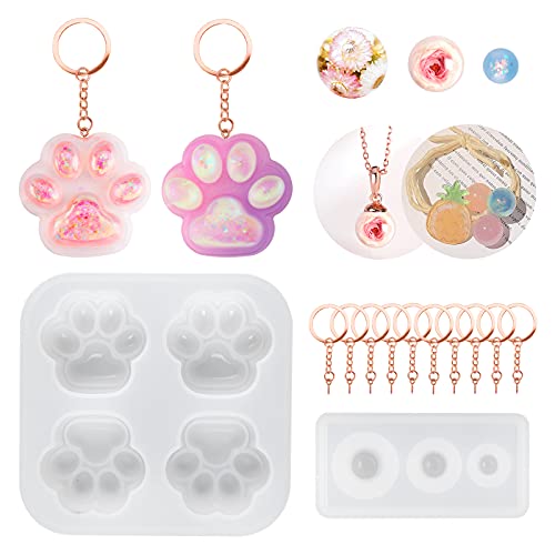 NiArt Resin Silicone Molds 4 Cat Paw Keychain Glossy & Matte+3 Spheres+10 Rings