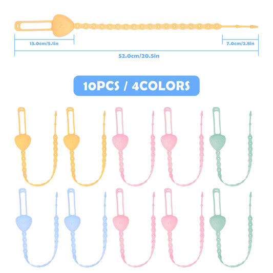 10-Pack Silicone Baby Pacifier Clip Holder Stretchable Toy Safety Straps Unive