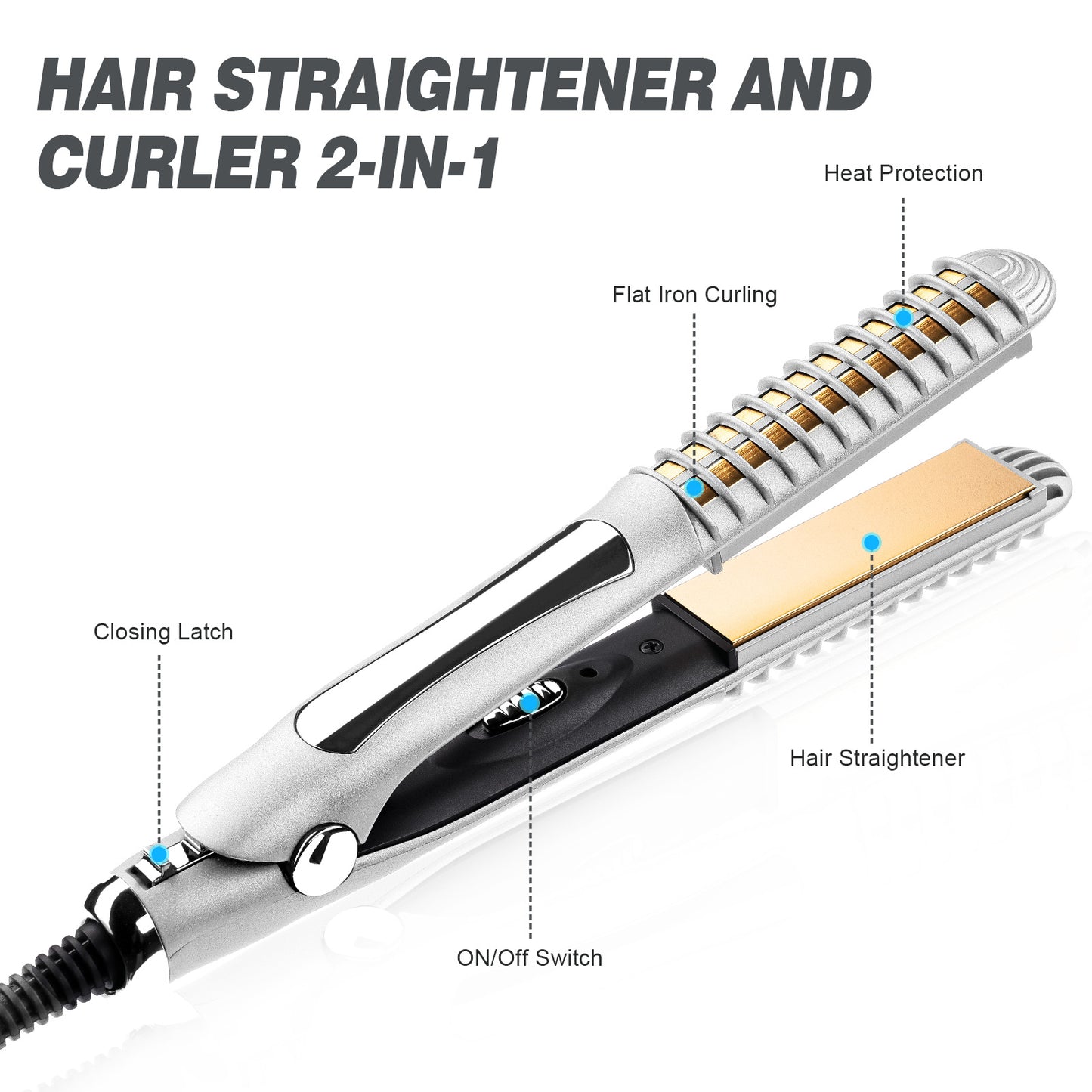 2-in-1 Hair Straightener Curler Professional Multi-Styler Flat Iron (White)