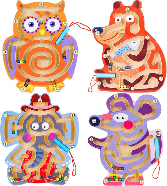 Wooden Magnetic Maze Toy 4PC 7''x8'' Animal Interactive Puzzle Game Board Kid 3+