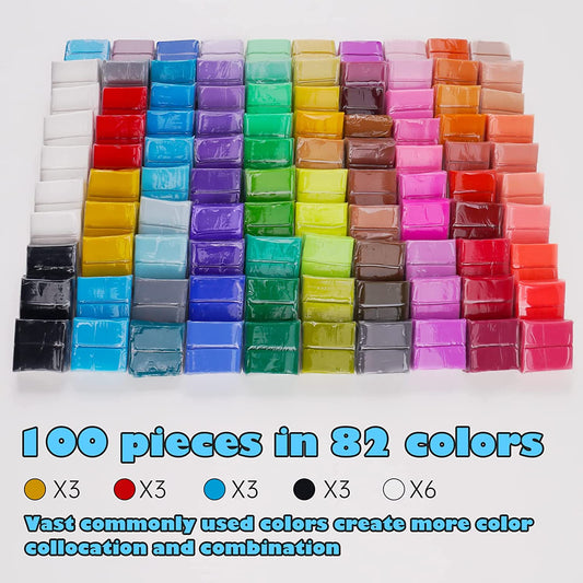 Polymer Clay Value Pack 100PCS 82 Colors Small Blocks Starter Kit with Tools