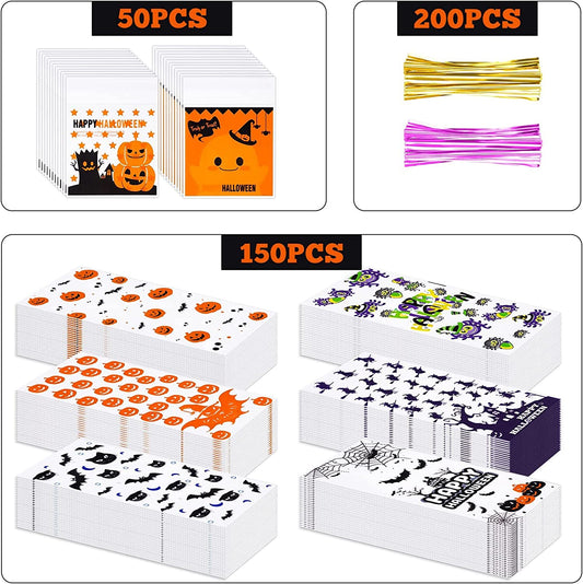 200PC Halloween Cellophane Bags Halloween Clear Cellophane Candy Gift Treat Bags