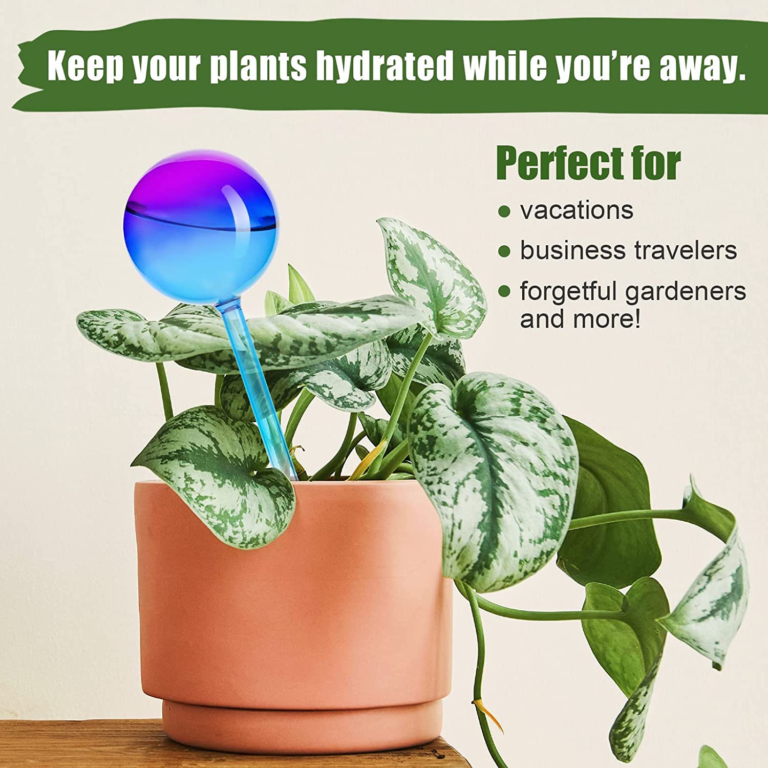 do water globes work for indoor plants Self Watering Globes 2PC Blue Purple Gradient Glass Aqua Automatic Pla – Attom Tech