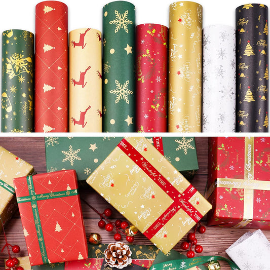 Christmas Holiday Wrapping Paper 8 Pattern 28x20 Matte Glossy Finish Kraft Paper