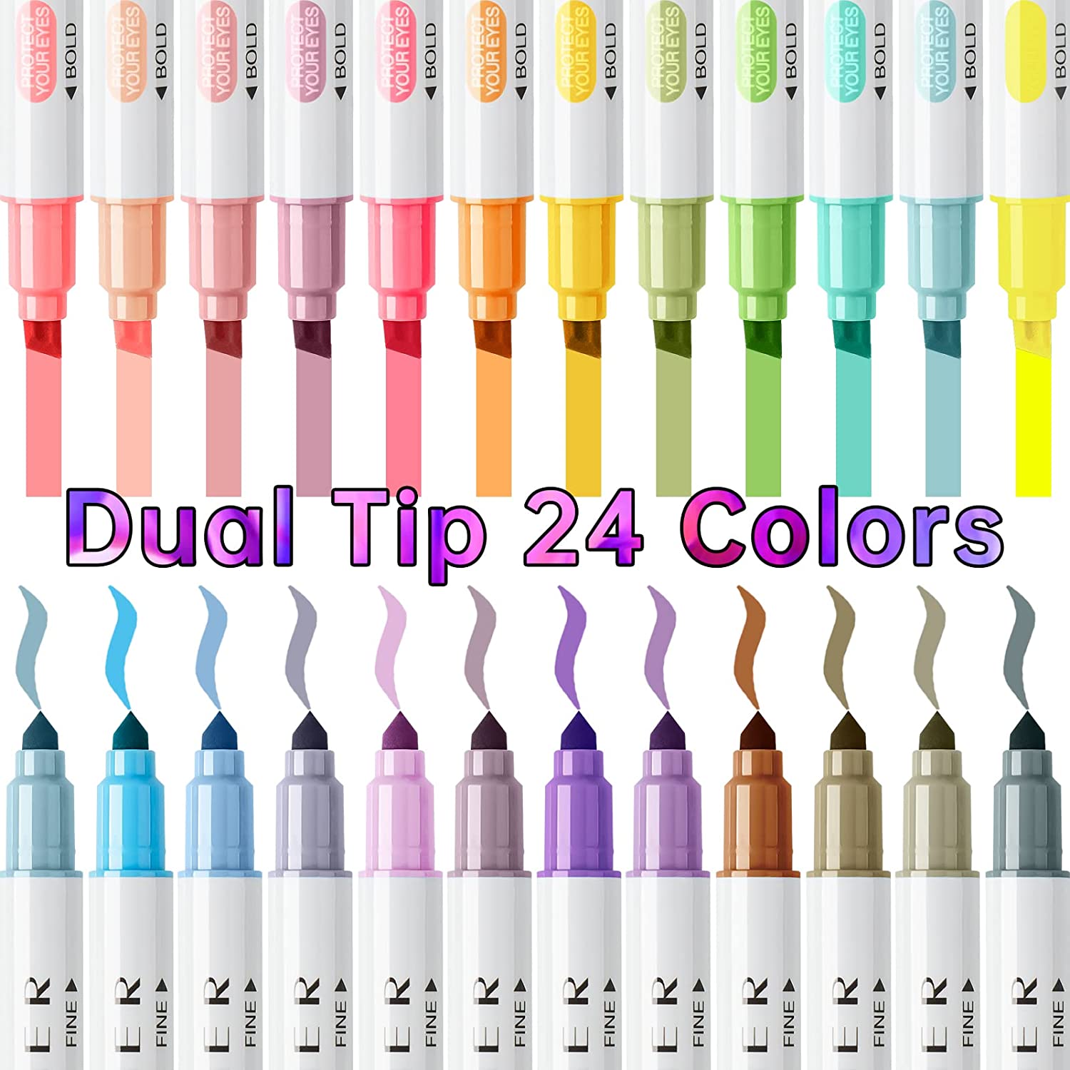 Normal.dot Pen Dual Tip DOT Marker Pens 24 Colors Round DOT Fiber Fine Tip Art Colori ...