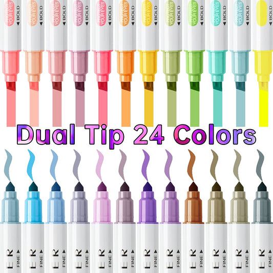 Dual Tip DOT Marker Pens 24 Colors Round DOT Fiber Fine Tip Art Coloring Drawing