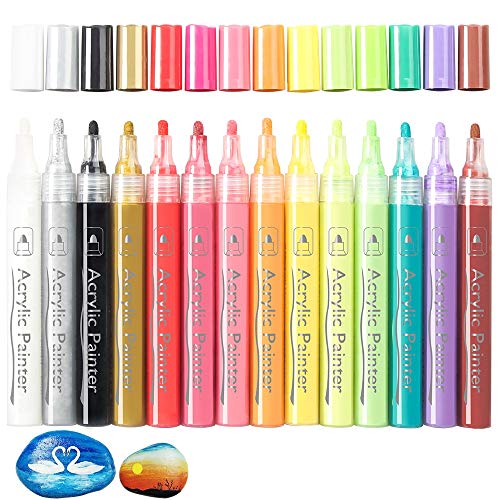 [15 Colors] Acrylic Paint Pens Art Permanent Paint Markers Set Kit