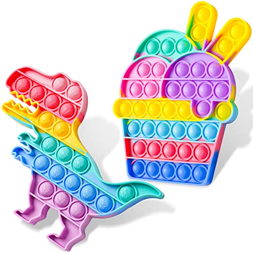 2-Pack Bubble Pop Fidget Toys Silicone Rainbow Push Sensory Toy Set, Large Siz