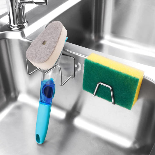 2PCS Adhesive Sponge Holders SUS304 Stainless Steel Mini Kitchen Sink Caddy Set