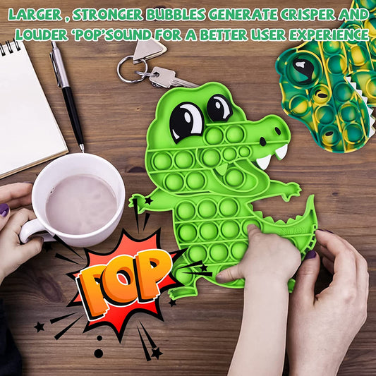 2-Pack Push Pop Bubble Fidget Sensory Toys, T-Rex Dinosaur and Crocodile